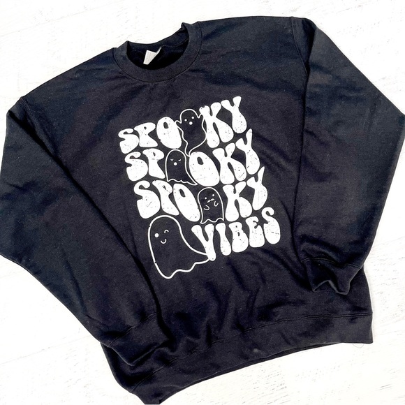 Black Fleece Spooky Vibes Ghost Halloween Sweatshirt Medium - Picture 2 of 2